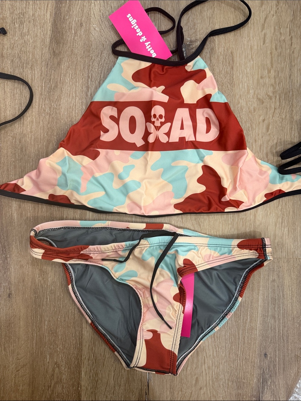 Betty Designs Squad Women's Pink & Aqua Camo High-Neck Bikini | XL/XXL